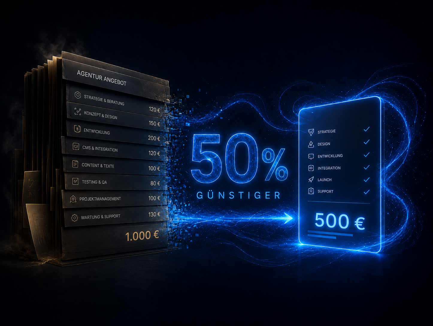Vergleich zwischen einem klassischen Agenturangebot und dem schlanken JaLo-Angebot